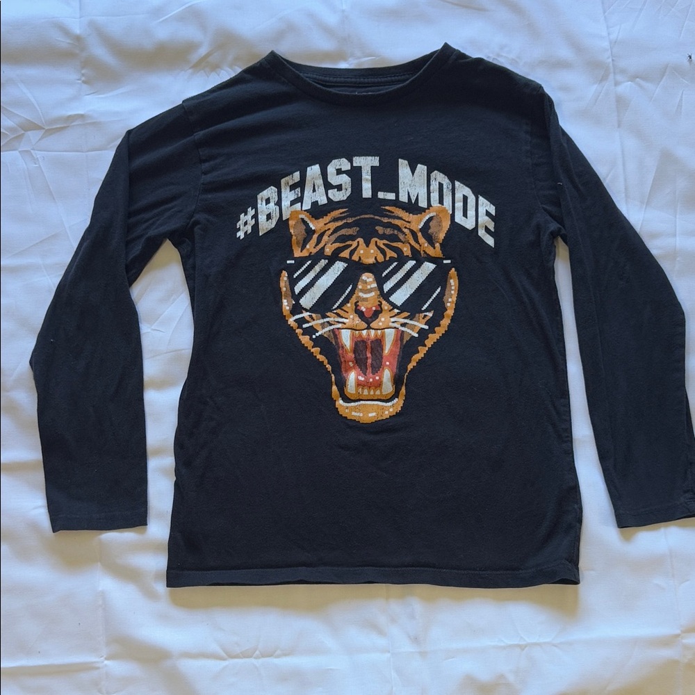 The Children's Place Black Long Sleeve Tee with Tiger and #BEAST_MODE